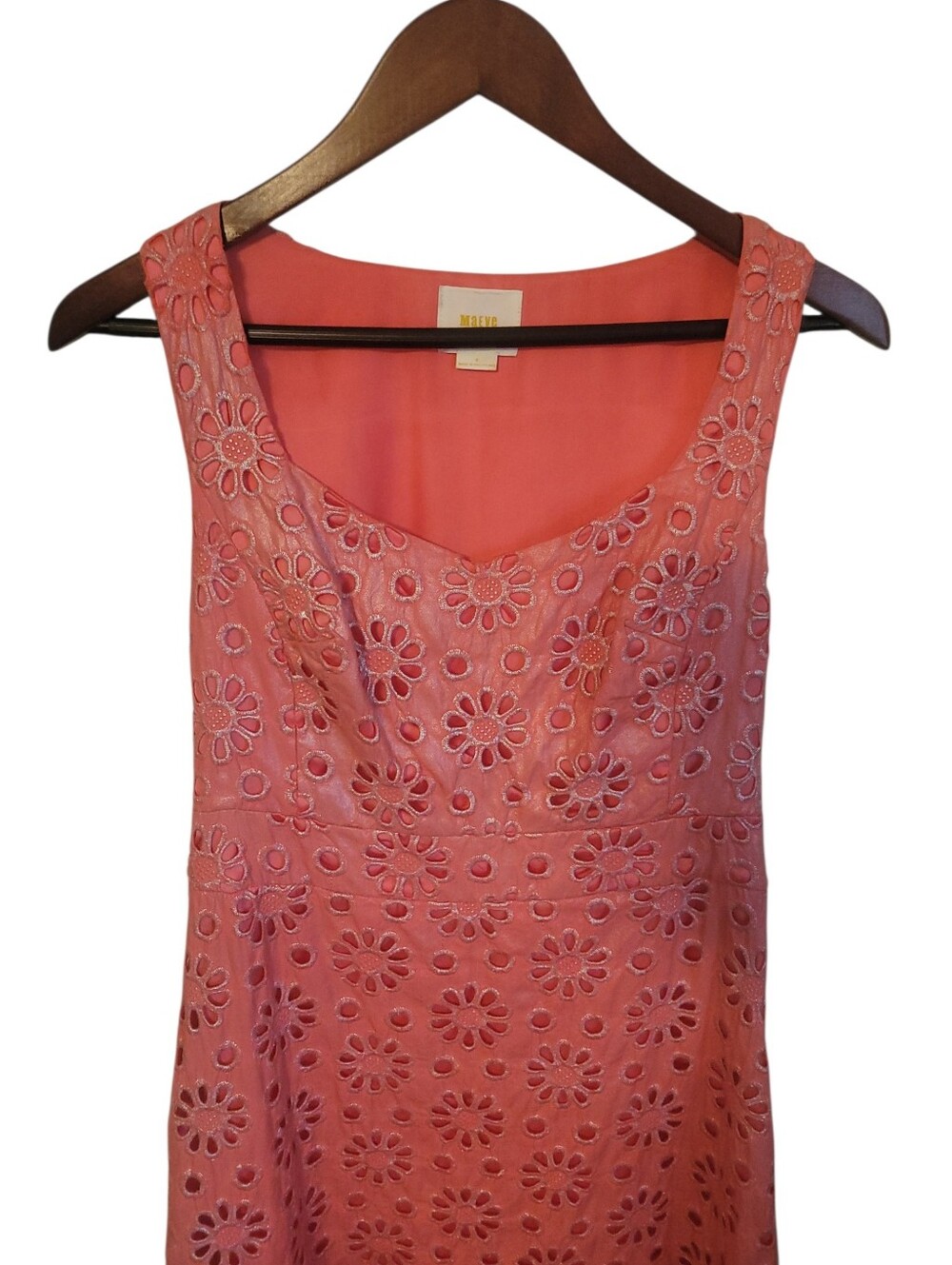 Maeve Anthropologie Eyelet Dress Size 6 Coralshine Sleeveless Fit Flare Festival - Picture 7 of 10